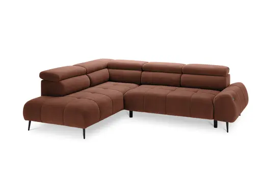 Ecksofa - Ecke links mit 2-Sitzer, Sitzvorzug motorisch, Kopfteil verstellbar, Stoff, Terracotta