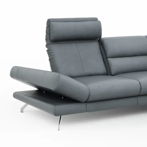 Ecksofa San Fernando – Ecke links mit 2-Sitzer, Armlehne verstellbar, Rückenlehne/Sitztiefe verstellbar,  Leder, Eisengrau