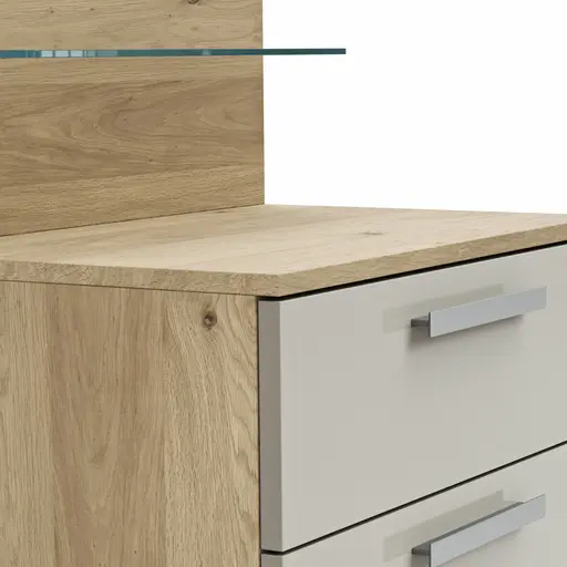 Nachttisch Viana - Furnier Balkeneiche, Lack Taupe