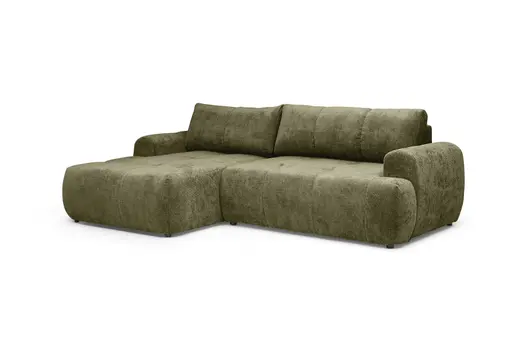 Ecksofa - Longchair links mit 2-Sitzer, Stoff, Olivegrün