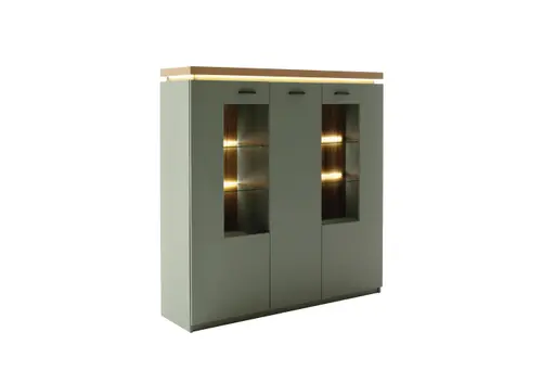 Highboard - mit Beleuchtung, B ca. 138 cm, Salbeigrün, Eiche Evoke Nachbildung