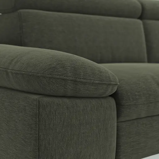 Ecksofa Felipa - 2,5-Sitzer mit Longchair rechts inkl. Armlehne verstellbar und Rückenlehne/Sitztiefe verstellbar (motorisch), Stoff, Dunkelgrün