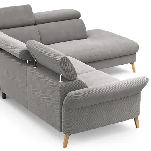 Sofa Maryville - 2,5-Sitzer mit Eckelement und Abschlussteil medium rechts, inkl. Kopfteil verstellbar, Stoff, Grau