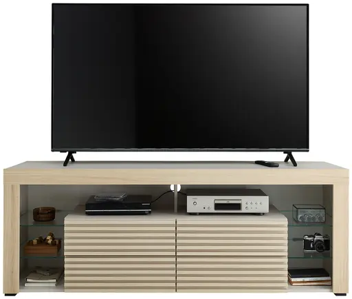 TV-Lowboard - mit Beleuchtung, B ca. 179 cm, Kaschmir, Riva Eiche Nachbildung