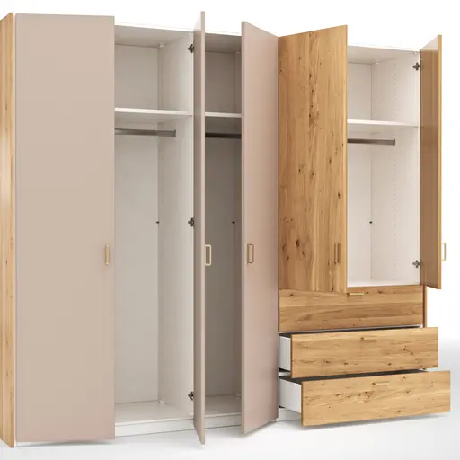 Drehtürenschrank Colorado - B. ca. 257cm, Nougat / Eiche furniert