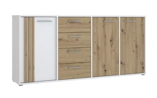 Sideboard FLORISS- Weiß, Eiche Dekor