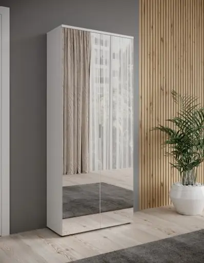 Schuhschrank - B ca. 80 cm, Weiß, Spiegel