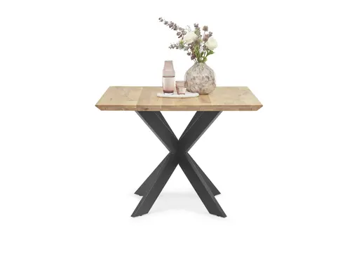 Esstisch- LB ca. 100x100 cm, Eiche Massiv, Geölt, Metall, Schwarz, Pulverbeschichtet