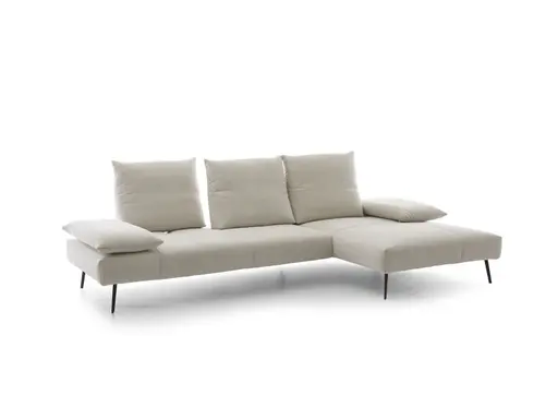 Ecksofa - 2-Sitzer mit Longchair rechts, Sitztiefe verstellbar, Stoff, Natur