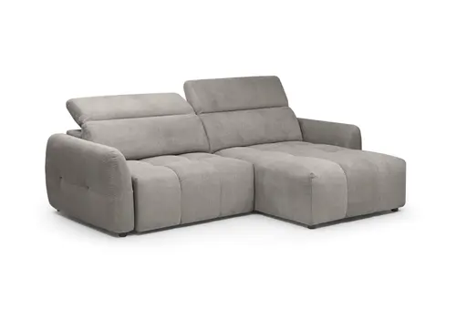 Ecksofa MADAN - 1,5-Sitzer mit Longchair rechts, Sitztiefe verstellbar motorisch, Kopfteil verstellbar, Stoff, Truffle