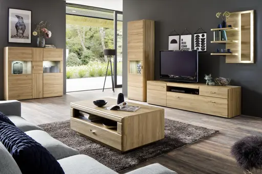 Wohnwand - mit Beleuchtung, Eiche