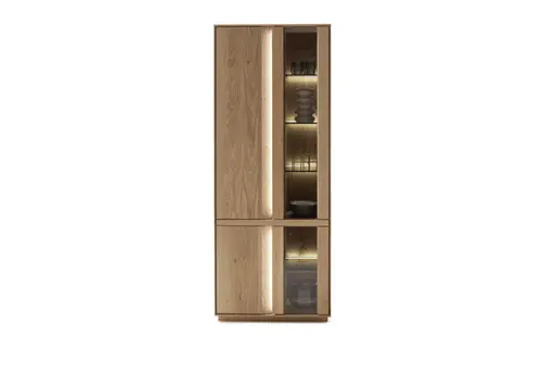 Vitrine Due Viso - inkl. Beleuchtung, BHT ca. 78x200x40 cm, Wildeiche massiv, geölt