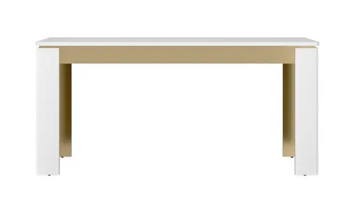 Esstisch - ausziehbar, LB ca. 160x90 cm, Alpinweiß, Goldfarben, Weiß Hochglanz