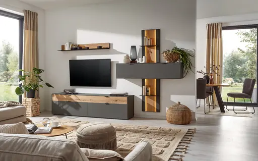 Wohnwand Tucson - inkl. Beleuchtung, Lack, Anthrazit