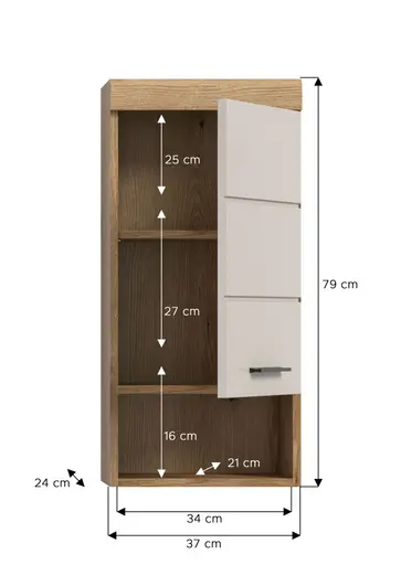 Hängeschrank - B ca. 37 cm, Evoke Eiche Nachbildung, Kaschmir