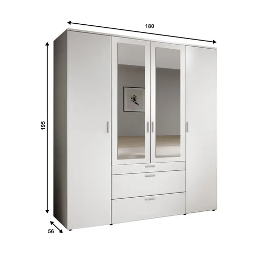 Drehtürenschrank- B ca. 180 cm, Weiß, Spiegel