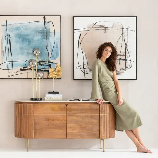 Sideboard- Massivholz, Mango, Gebeizt, Marmorplatte