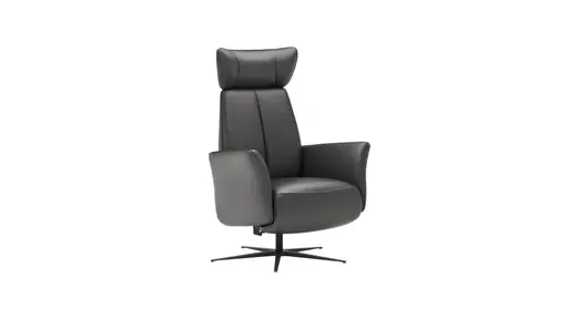 Drehsessel Aberdeen - Größe L, inkl. Relaxfunktion (motorisch) und Kopfteil verstellbar, Leder, Schwarz