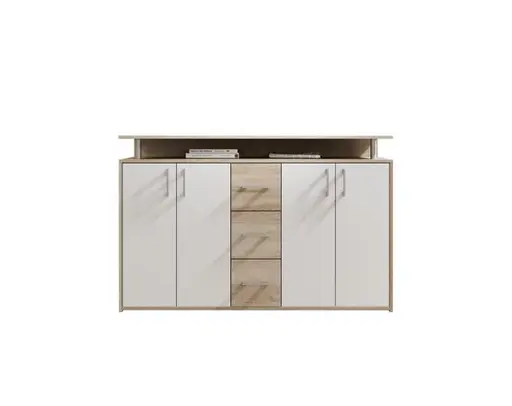 Highboard - B ca. 139 cm, Sonoma Eiche Nachbildung, Weiß