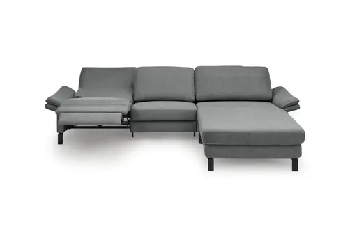 Ecksofa CALM PREMIUM 2.0 - 3-Sitzer mit Longchair rechts, Relaxfunktion motorisch, Armlehne verstellbar, Stoff, Anthrazit