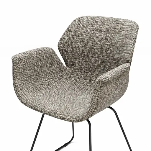Armlehnstuhl Tooon - Stoff Graubeige, Kufe Schwarz
