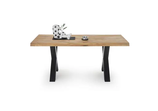 Esstisch SITTING EASY - LB ca. 180x100 cm, Wildeiche massiv geölt, Baumkante, Schwarz