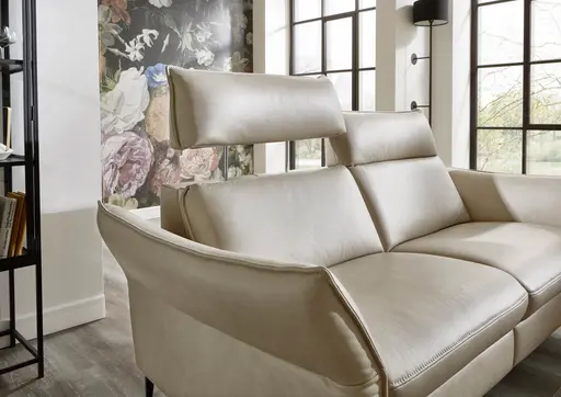 Sofa - 2,5-Sitzer, Kopfteil verstellbar, Leder, Creme