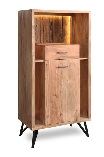 Highboard - mit Beleuchtung, B ca. 72 cm, Akazie massiv