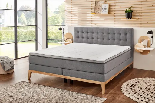 Boxspringbett- Liegefläche ca. 180x200 cm, Stoff, Hellgrau