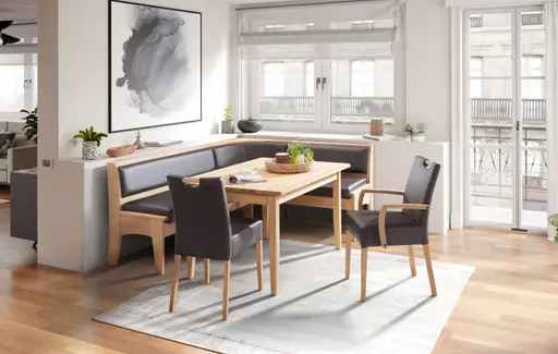 Armlehnstuhl - Wildeiche massiv, Leder dunkelbraun