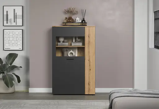 Highboard - B ca. 90 cm, Anthrazit, Eiche Coast Evoke Nachbildung