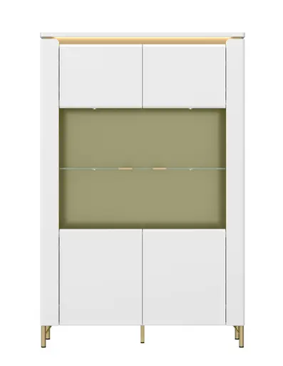 Vitrine - mit Beleuchtung, Alpinweiß, Goldfarben, Weiß Hochglanz