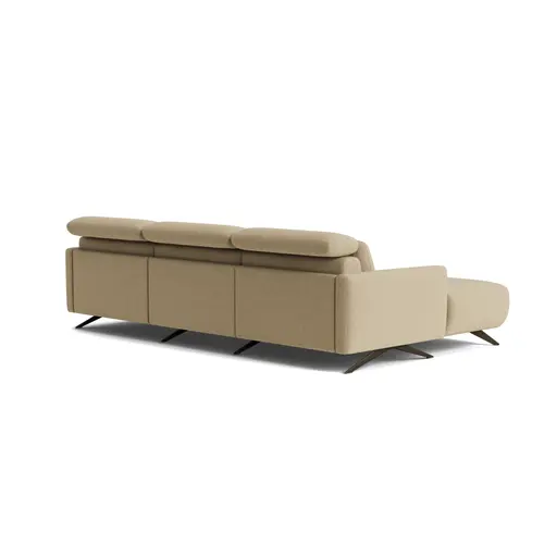 Ecksofa Arona - Longchair mit 2-Sitzer rechts inkl. 3x Kopfteil verstellbar, Stoff, Grau