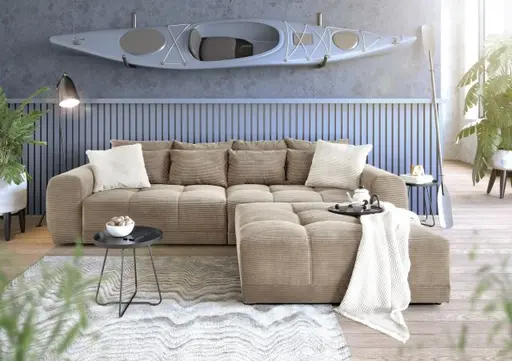 Megasofa JANNI - 3-Sitzer, Stoff, Taupe