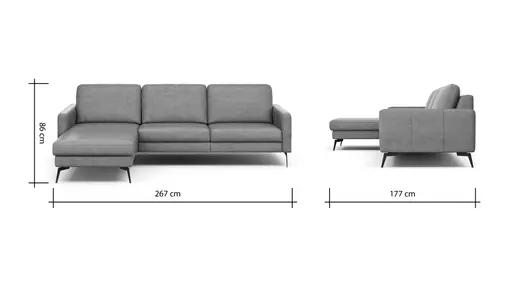 Ecksofa Enna - Longchair Links mit 3-Sitzer, Armlehne A, Leder, Cognac