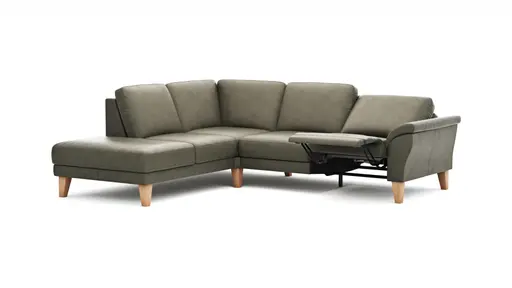 Ecksofa Rockport A - Ecke links mit 2,5-Sitzer inkl. Relaxfunktion (motorisch), Leder, Dunkelgrau
