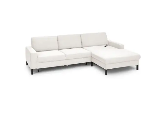Ecksofa CALM MOVE 2.0 - 2,5-Sitzer mit Longchair rechts, Schlaffunktion, Feincord, Weiß