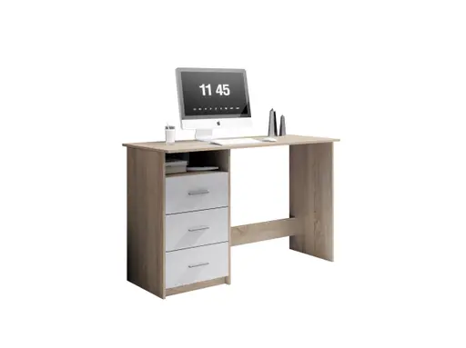 Schreibtisch - LB ca. 123x50 cm, Sonoma Eiche Nachbildung, Weiß
