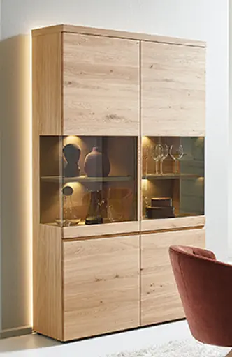 Vitrine - mit Beleuchtung, Wildeiche teilmassiv