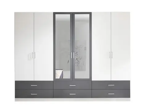 Kleiderschrank- B ca. 272 cm, Weiß, Graphit Dekor