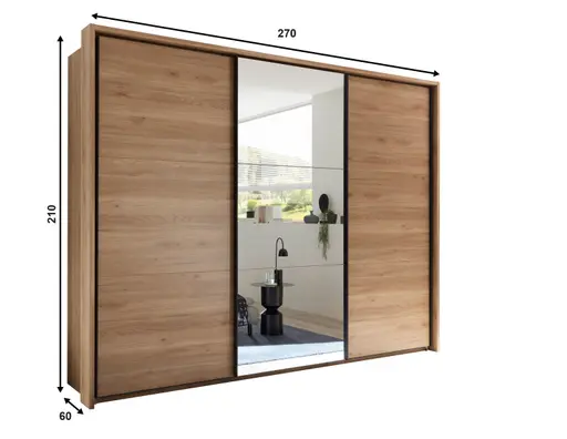 Schwebetürenschrank- B ca. 280 cm, Eiche Dekor