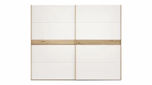 Schwebetürenschrank Viana - B ca. 271 cm, Lack, Weiß, Riffholz, Balkeneiche