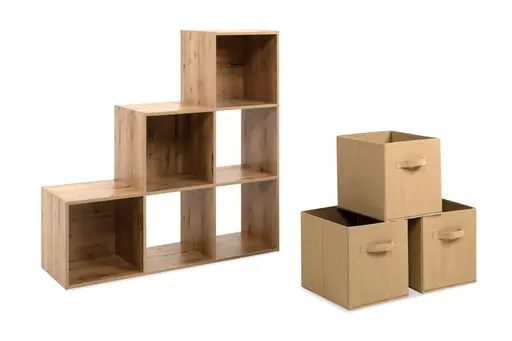 Raumteiler - inkl. Stoffboxen, B ca. 89 cm, Artisan Eiche Nachbildung, Beige