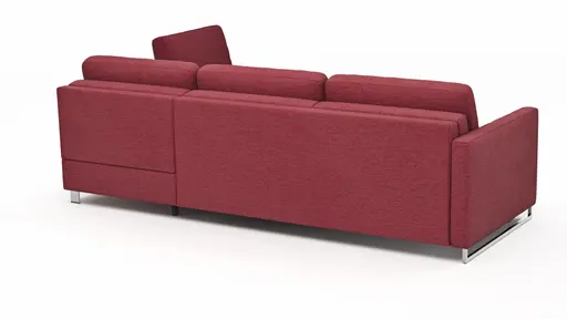 Ecksofa Nuoro - 2-Sitzer mit Longchair rechts inkl. Schlaffunktion und Bettkasten, Stoff, Rubin