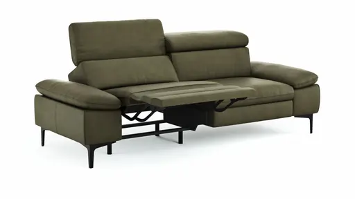 Sofa Felipa - 3-Sitzer inkl. Relaxfunktion (motorisch) und Kopfteil verstellbar, Leder, Olive