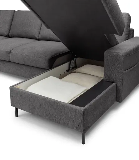 Wohnlandschaft - Ecke links mit 2-Sitzer und Longchair rechts, Stoff, Anthrazit