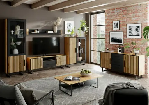 TV-Board- Eiche Dekor, Schwarz