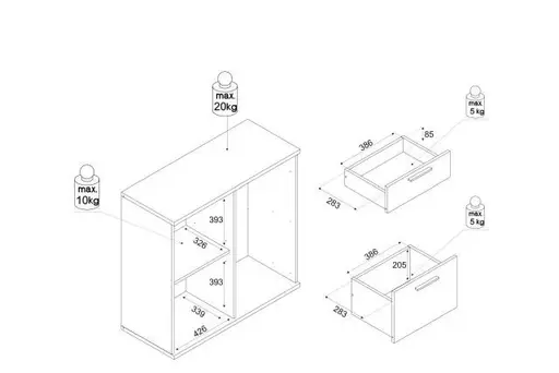 Kommode - B ca. 95 cm, Weiß, Artisan Eiche Nachbildung