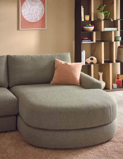 Ecksofa Almeria - 1,75-Sitzer mit runden Longchair rechts, Stoff, Schlammgrün
