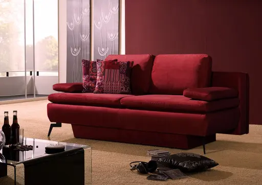 Schlafsofa - mit Bettkasten, Samt, Rot